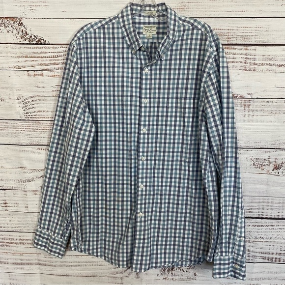 J. Crew Classic Fit Button Down Shirt Men's Large Blue Green Plaid Stretch - Picture 1 of 5